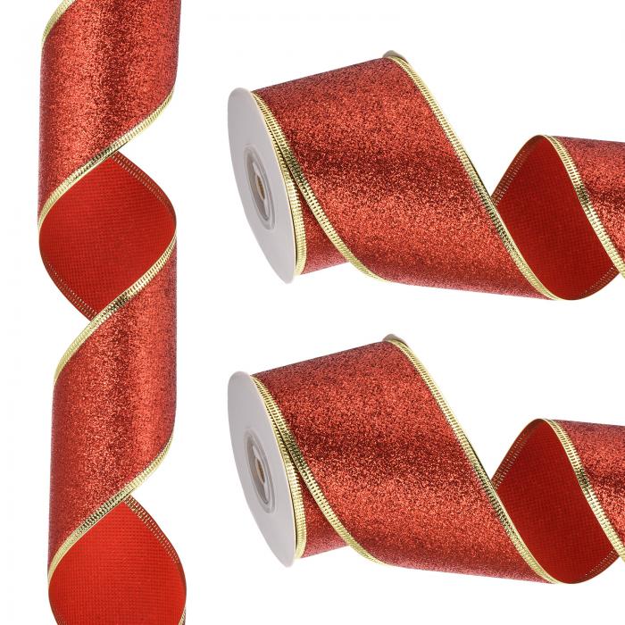 PATIKIL 20ヤード x 63.5 mm クリスマスリボン メタリック ワイヤーリボン シャイ ...