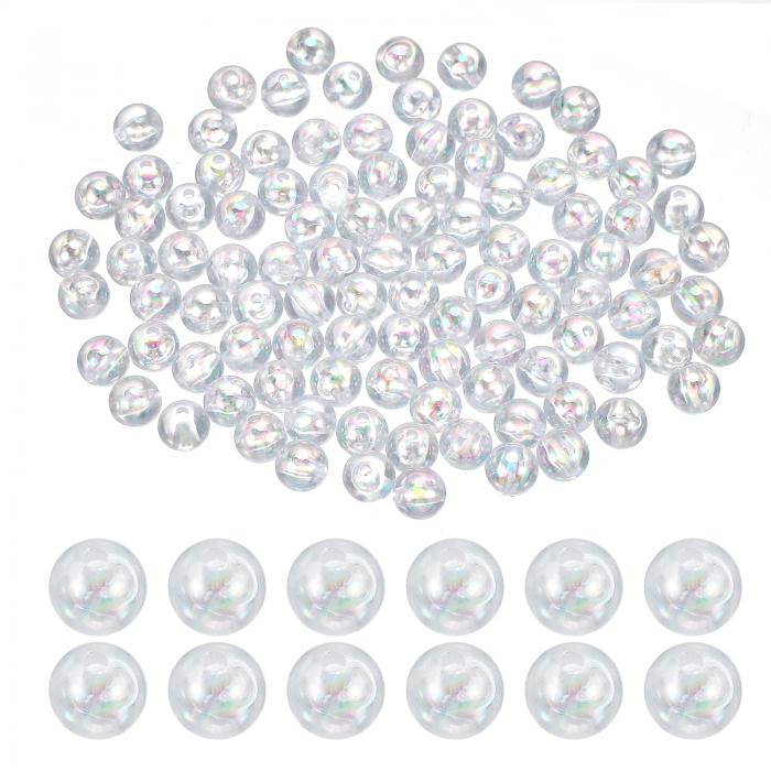 PATIKIL 10 mm アクリルラウンドビーズ 200個 ABカラー 丸型スペーサービーズ 穴付き ルーズビーズ バルク DIYクラフト イヤリング ブレスレット ネックレス キーチェーン 宝石作り用 クリアホワイト