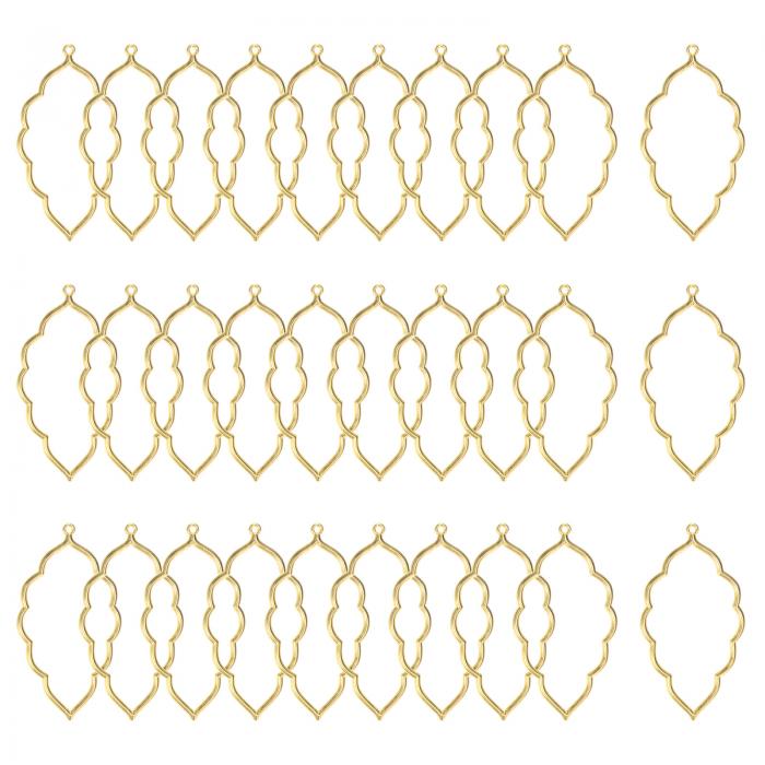 M METERXITY 30個入りレジン用オープンベゼル 葉形状オープンバックベゼルペンダント レジン宝石作り/ DIYイヤリングネックレス用 合金ホローフレームペンダント[金色トーン]