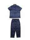 cheibear レディース サテン パジャマ シルキー ボタンダウン 半袖 ラペルシャツとパンツ 2ピース ラウンジウェア パジャマ セット ネイビーブルー M