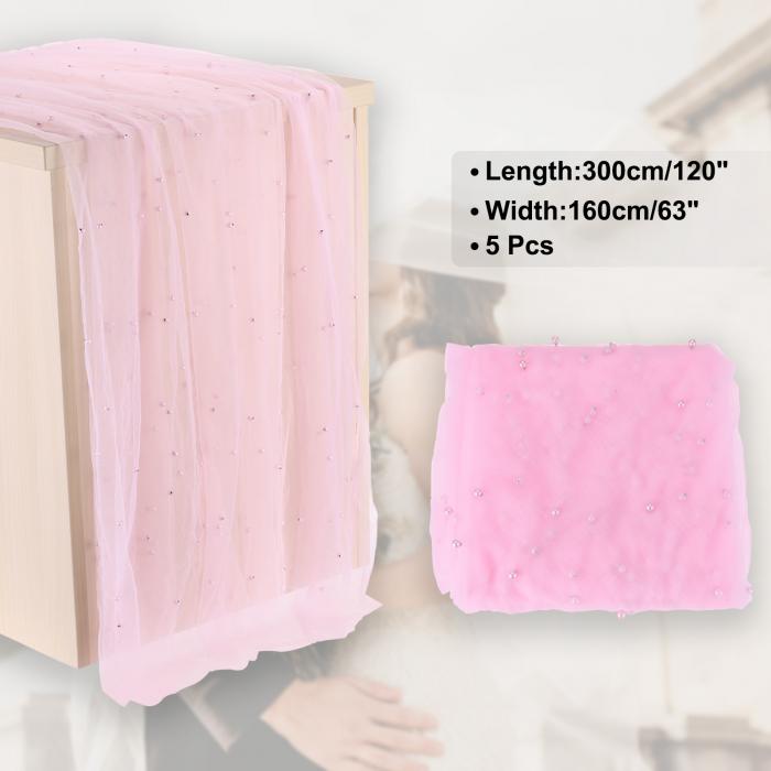 PATIKIL 10フィートのパールテーブルランナー、5枚のシアータルファブリックレーステーブルクロス、シフォンウェディングテーブルクロス、ブ ライダルシャワー、バースデーパーティー、デザートアーチベールデコレーション用、ライトピンク（63x120インチ）