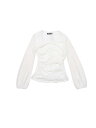 Allegra K シャーリング メッシュブラウス Vネック 長袖 スリムフィット ドレッシー カジュアル ラップトップス レディース ホワイト XS