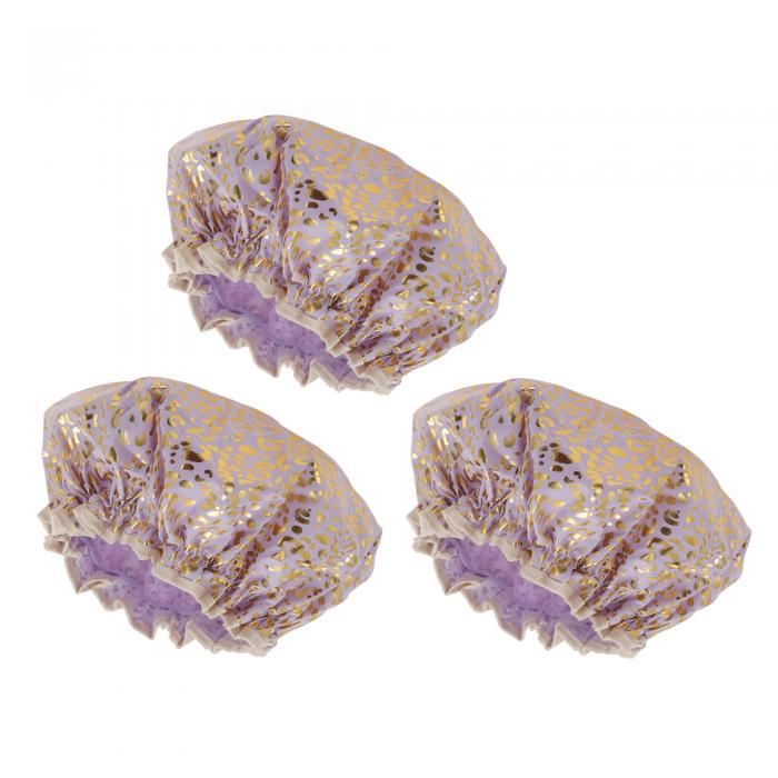 VOCOSTE シャワーキャップ ヘアキャップ ヒョウ柄 2層防水 繰り返し利用可能 お風呂 温泉 SPA 洗顔用 紫 3個