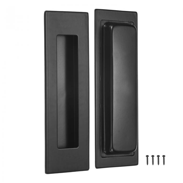 M METERXITY 2個パック 埋め込み式フィンガープル 5.90インチ 正方形 304ステンレススチール スライド式クローゼットドアハンドル 納屋 ドア用 長方形フラッシュプルハンドル [黒]