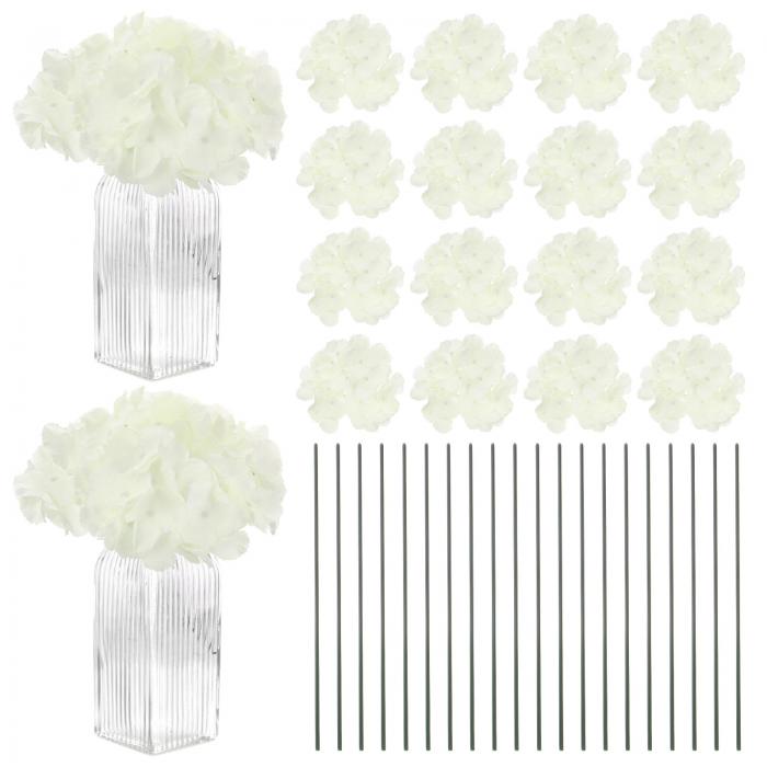 M METERXITY シルクアジサイ 花20個パック 造花ヘッド 茎20本付き ホームデコレーション/結婚式/クリスマス/DIY/パーティー/ガーデン用 完全なアジサイ 花[ベージュ]