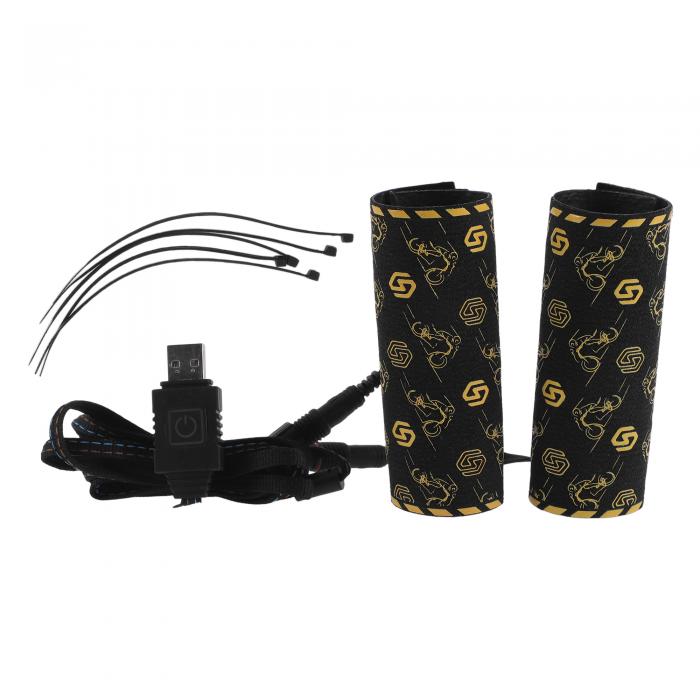 HOPESPANNER ヒーター付きオートバイハンドグリップカバー5V USBハンドルカバー6段階調整可能な温度メモリ機能付き金属発 熱フィルムクロスブラック1セット