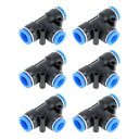 VekAuto プッシュ・トゥ・コネクト・エア・フィッティング 1/2"x3/8"x1/2" T型 レデューシング エアライン クイックコネクタ プラスチック 6個 ブルー ブラック