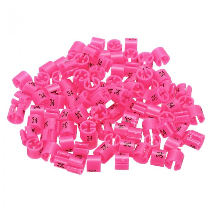 uxcell 衣類ハンガーマーカーナンバー34タグ3 mmロッド用ローズレッドガーメントクロージングカラーコーディング、100個入り