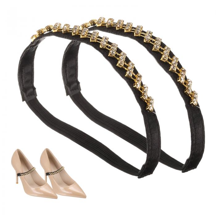 uxcell 2 ペア ハイヒールシューストラップ ラインストーンエラスティックシューストラップヒール取り..