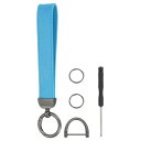 uxcell 女性用 レザーリストレットキーチェーンカーキーチェーンリストレット 7" キーフォブホルダー Dリングと2つ キーリングが付いています。キーウォレットパース用 黒/スカイブルー
