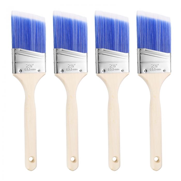 uxcell 4個 ペイントブ ラシ 2.5" アングルペイントおよびチップブ ラシ 木製ハンドル付き DIY ペイン..