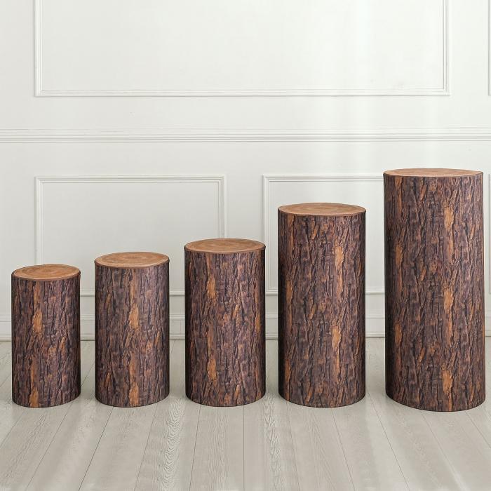 uxcell 5個セット 木目調シリンダースパンデックススタンドカバー パーティーウェディング誕生日装飾用..