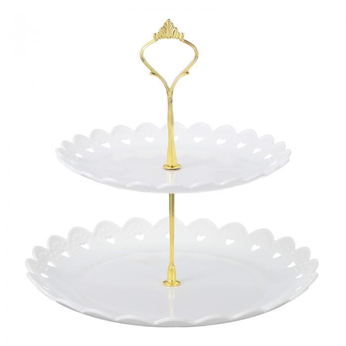 uxcell 2段のカップケーキスタンドホルダー ラウンドティアードサービングトレイ20/25cmカップケーキス..