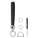 uxcell 女性用レザーリストレットキーチェーンカーキーチェーンリストレット 7"キーフォブホルダーフラワースタイル Dリングと2つ キーリング付き キーウォレットパース用 シルバートーン/黒