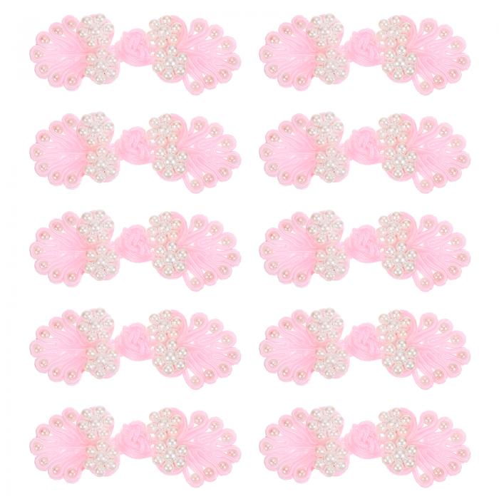 uxcell 中国結び縫いボタンクロージャー、10ペア60x25mm結び目フロッグボタン、ビーズ付き縫いボタンファスナー、DIYチャイナドレス唐装コートブ ライダル衣装用（ライトピンク）