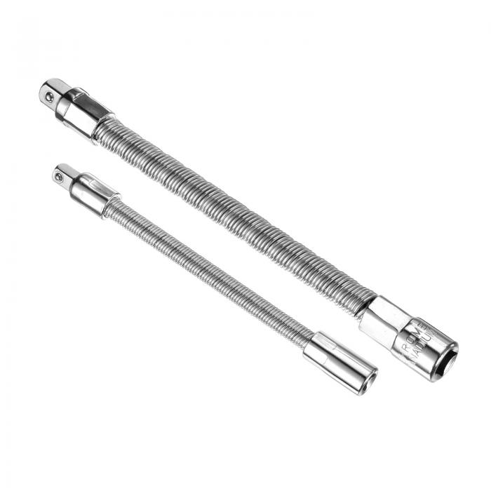 uxcell 1/4" 3/8" ドライブ ソケット延長バー セット スプリング スチール クロム メッキ フレキシブル..