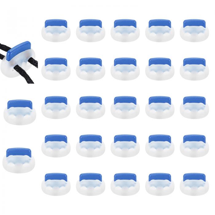uxcell 25個 アソートカラープラスチックスプリングコードロック ダブルホールスライダートグルクリップエンドストッパーファスナー ドローストリングパラコードバックパックシューレース用 透明+ブルー