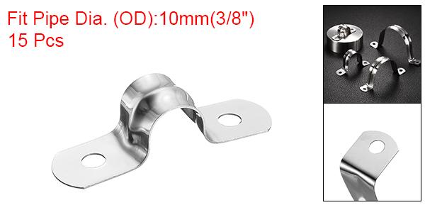 uxcell 15個10mm（3/8"）ケーブルクランプ 304ステンレス鋼製クッション付き絶縁ケーブルクランプ2穴U字ストラップクランプ ラインパイプホースワイヤーコード取り付け用 シルバー