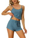 cheibear パジャマ ラウンジセット クロップタンクトップとショーツ ルームウェア ノースリーブ 2ピース レディース グレーブルー M