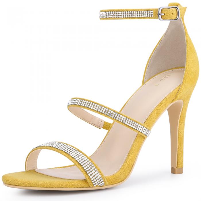 Allegra K ストラップ サンダル ラインストーン ハイヒール ピンヒール レディース イエロー 23.0cm