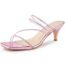 Allegra K 女性のラインストーンストラップキトゥンヒールスライドサンダル ピンク 25.0cm(4)