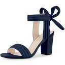 Allegra K サンダル オープントゥ アンクルタイバック チャンキーヒール レディース ネイビーブルー 24.0cm