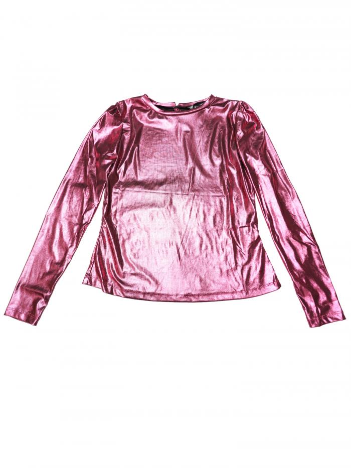 Allegra K トップスシャツ 光沢 シャイニー メタリック 長袖 パーティー レディース ダスティホットピンク S(4)