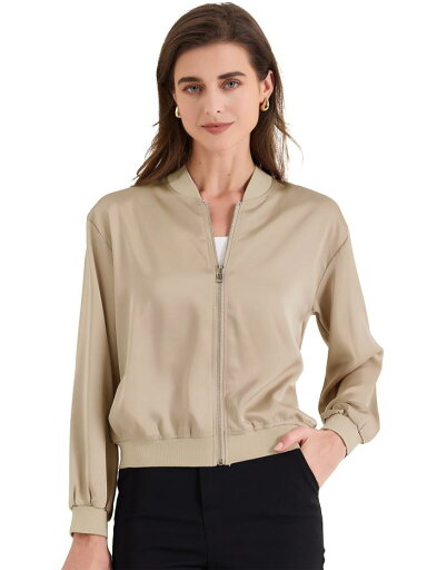 Allegra K レディース ジャケット ジップアップ コート 長袖 アウター カジュアル 軽量 トップス シャンパン L Allegra K レディース ジャケット ジップアップ コート 長袖 アウター カジュアル 軽量 トップス シャンパン L