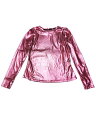Allegra K トップスシャツ 光沢 シャイニー メタリック 長袖 パーティー レディース ダスティホットピンク L