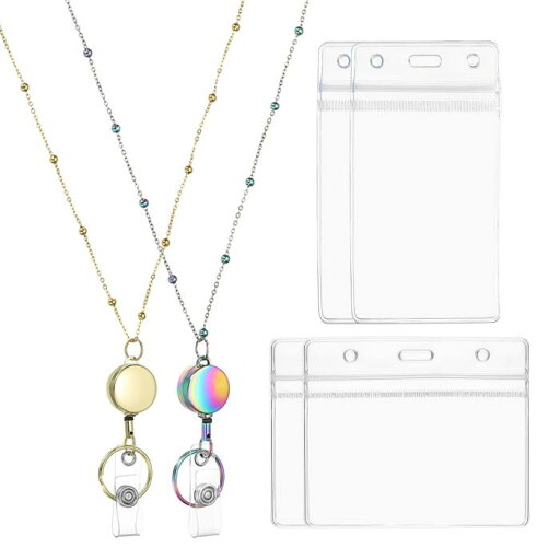 PATIKIL バッジネックレスランヤード付きIDホルダー 2個301ステンレス鋼製リトラク タブルラウンドバッジリールランヤードクリップチェーンと2セットIDホルダーIDカードキー用 金色/レインボーカラー PATIKIL バッジネックレスランヤード付きIDホルダー 2個301ステンレス鋼製リトラク タブルラウンドバッジリールランヤードクリップチェーンと2セットIDホルダーIDカードキー用 金色/レインボーカラー