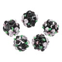 PATIKIL 5個入り バンピー ハンドメイド ガラスビーズ 14mm ガラス ルース スペーサー ビーズ ロンデル ラウンド 花付き DIY ネックレス 宝石 クラフト 携帯電話ケース アクセサリー作り ホワイト 黒