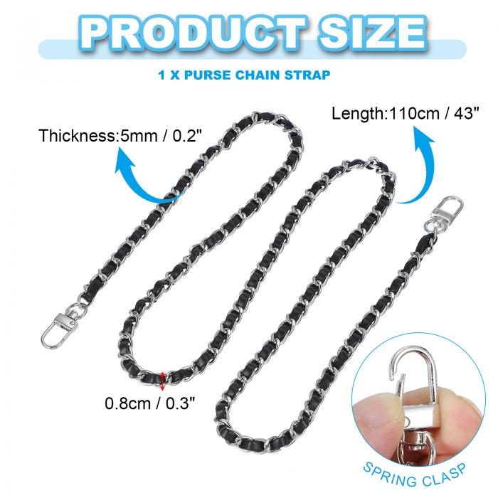 PATIKIL レザーパースハンドルストラップ 43"パースストラップ交換用DIYパースチェーンストラップ ハンドバッグクロスボディショルダーバッグ用 黒