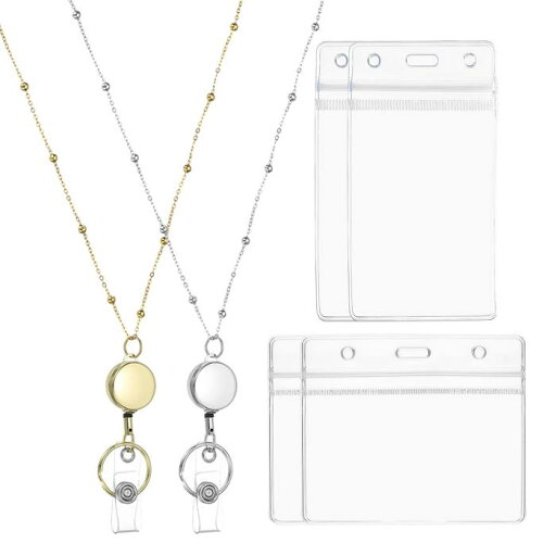 PATIKIL バッジネックレスランヤード付きIDホルダー 2個301ステンレス鋼製リトラク タブルラウンドバッジリールランヤードクリップチェーンと2セットIDホルダー オフィスIDカードキー用 シルバートーン/金色 PATIKIL バッジネックレスランヤード付きIDホルダー 2個301ステンレス鋼製リトラク タブルラウンドバッジリールランヤードクリップチェーンと2セットIDホルダー オフィスIDカードキー用 シルバートーン/金色