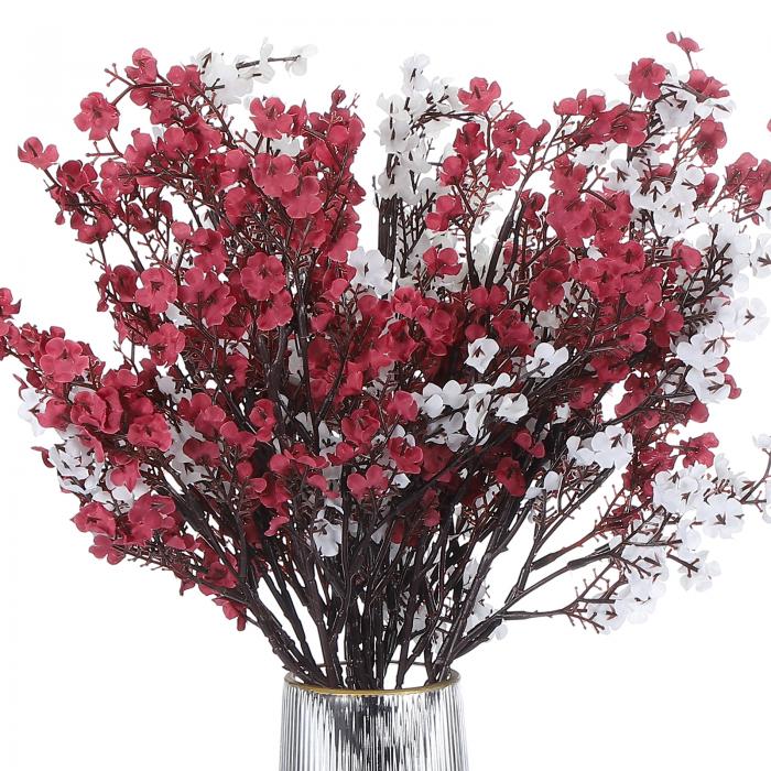 PATIKIL 人工の花、9個のヨーロッパの偽の花DIYブーケ偽の花の家庭用庭園キッチン装飾結婚式パーティー装飾ダークレッド/ホワイト