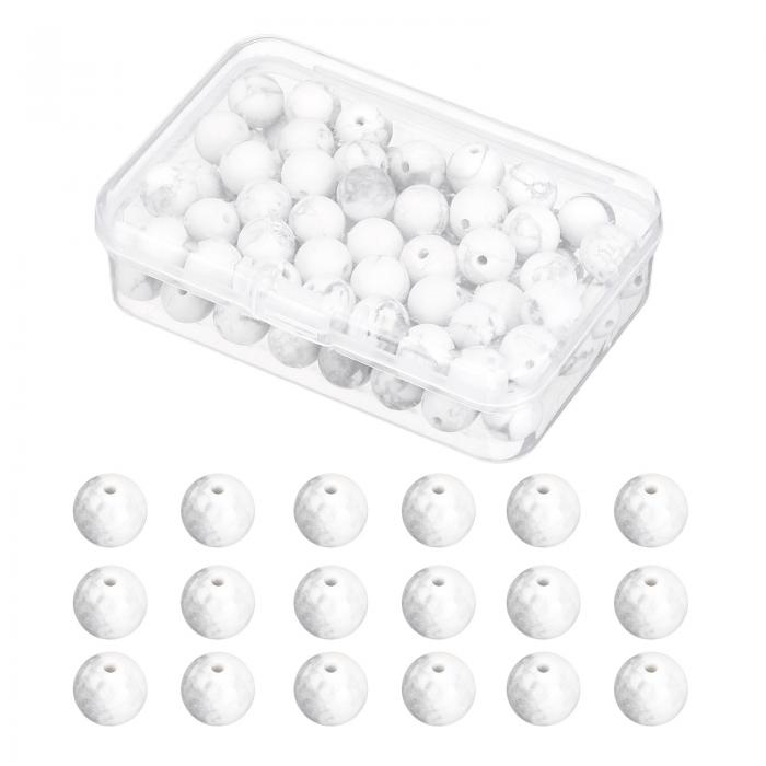 PATIKIL 8mmナチュラルストーンビーズフロストナチュラルホワイトターコイズ 100個 ラウンドルーズ宝石..