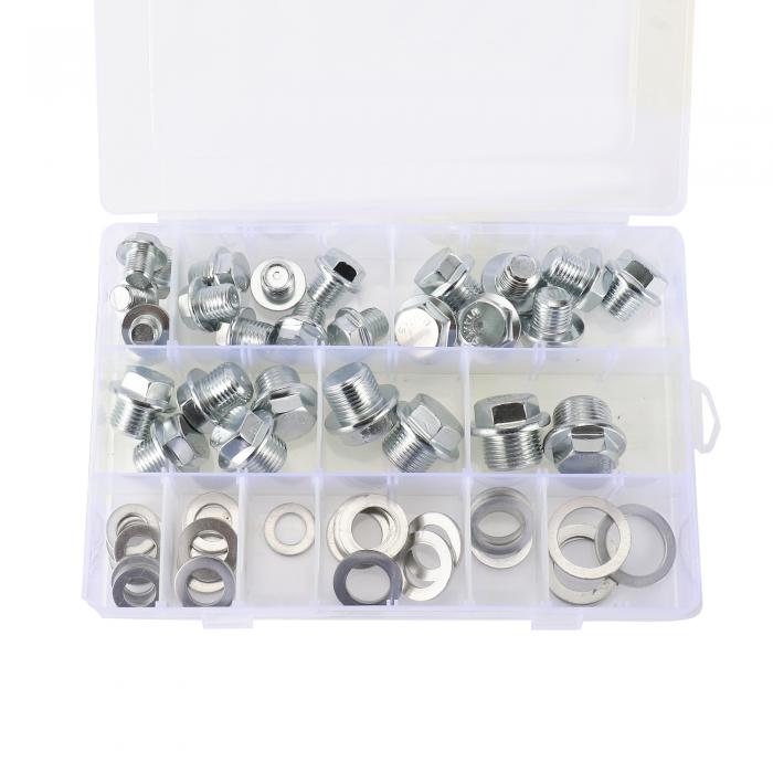HEROFFIX オイルドレンプラグオイルパンドレンボルトネジ修理キットガスケット付きシルバートーンスチールアルミニウムM10x1 M12x1.5 M14x1.5 M16x1.5 M18x1.5 M20x1.5
