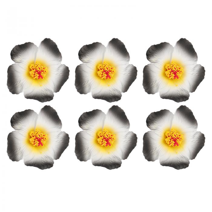 PATIKIL ハワイアンハイビスカスの花、6個入りの人工花ヘアクリップDIYフォームハイビスカスの花、テーブルトップ装飾用パーティーフェイバーサプライ、ホワイト/黒