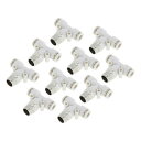 HEROFFIX プッシュ接続エア継手 6.4 mm Tタイプエアーラインクイックジョイント プラスチック 金属 6.4 mm BS-PT 10個 ホワイト シルバートーン