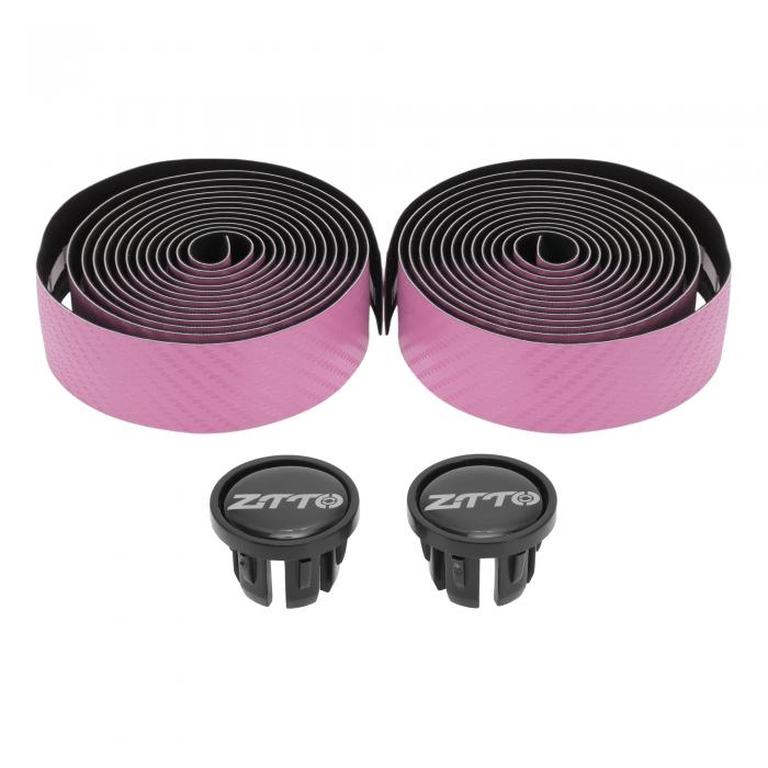 BULLSPANN 1ペア 自転車ハンドルバーテープ コルクバイクハンドルバーテープ バイクバーテープ カーボンファイバーパターンサイクリングハンドルラップ ロードバイク マウンテンバイク用 ピンク