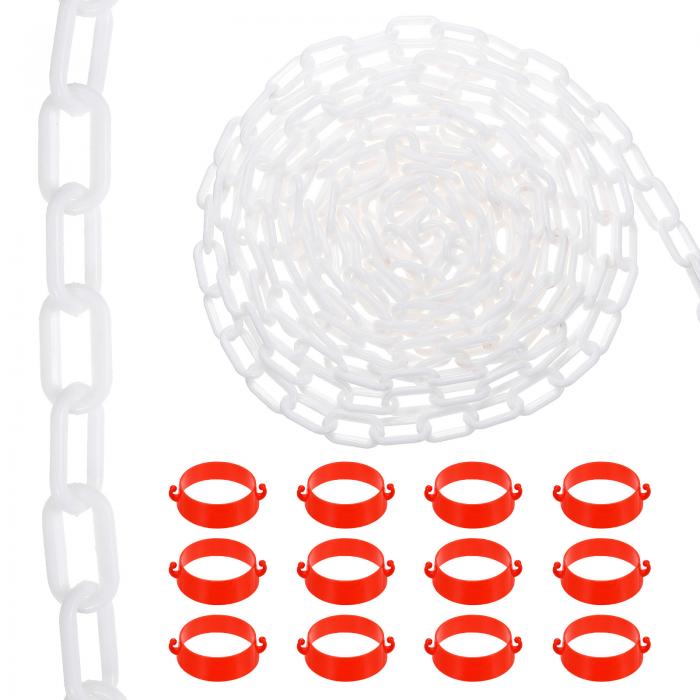 PATIKIL 20 M プラスチックチェーンバリア 安全リンクチェーン支柱 交通コーンコネクタ付き ドライブウェイ エレベーター 駐車場の群衆制御用 ホワイト