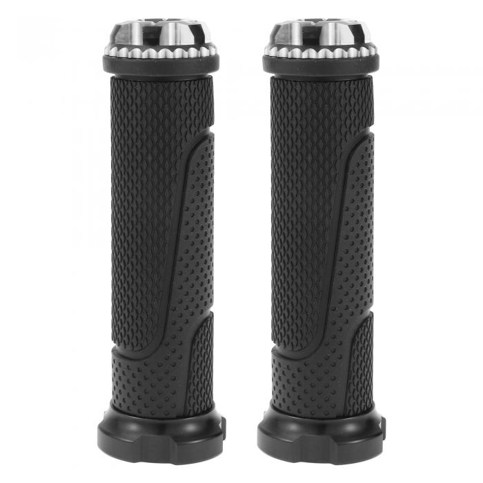 BULLSPANN ユニバーサル モーターサイクル ハンドグリップ カバー ノンスリップ アルミニウム合金 ラバー ハンドルバーグリップ モーターサイクル スクーター シルバートーン 1ペア 22mm 24mm