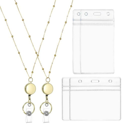 PATIKIL バッジネックレスランヤード付きIDホルダー 2個304ステンレス鋼製リトラク タブルラウンドバッジリールランヤードクリップチェーンとIDホルダー2セット 女性用オフィスIDカードキー用 金色 PATIKIL バッジネックレスランヤード付きIDホルダー 2個304ステンレス鋼製リトラク タブルラウンドバッジリールランヤードクリップチェーンとIDホルダー2セット 女性用オフィスIDカードキー用 金色