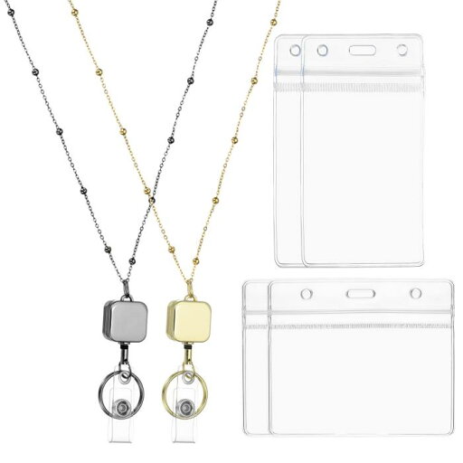 PATIKIL バッジネックレス ストラップ IDホルダー付き 2個 304ステンレススチール 引き込み式スクエアバッジリール ストラップクリップチェーン IDホルダー2セット付き 女性用 IDカード キー用 金色/黒 PATIKIL バッジネックレス ストラップ IDホルダー付き 2個 304ステンレススチール 引き込み式スクエアバッジリール ストラップクリップチェーン IDホルダー2セット付き 女性用 IDカード キー用 金色/黒