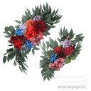 PATIKIL ウェディングアーチの花、2個の人工シルクフェイクローズフラワースワッグ、リーフクリップバンデージ付きのバックドロップ、ウェルカムサインセレモニーレセプションパーティー装飾用、ワイン/ネイビー