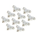 HEROFFIX プッシュ接続エア継手 6.4 mm Tタイプエアーラインクイックジョイント プラスチック 金属 M5 10個 ホワイト シルバートーン