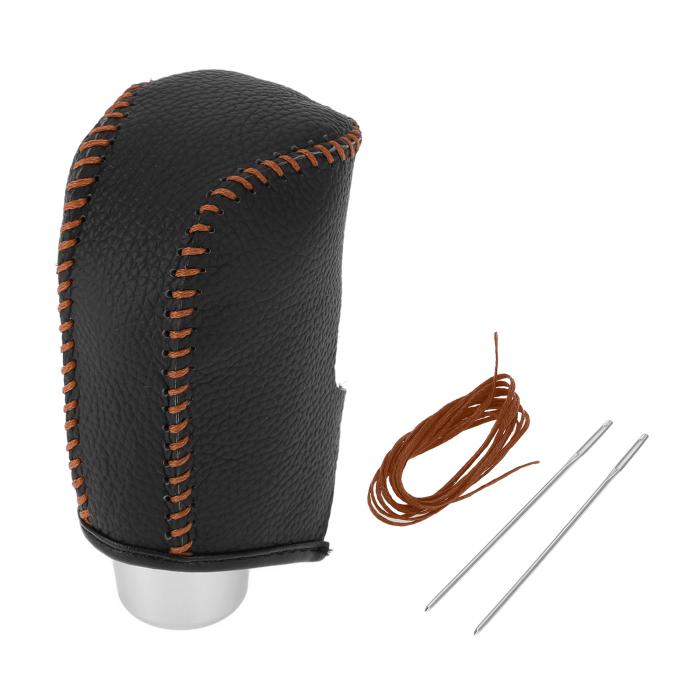 HOPESPANNER マツダに対応3 2014-2018用のギアシフトノブカバー、アンチスリップペブルドブラックブラウンフェイクレザー1個、スティックシフトハンドルプロテクター