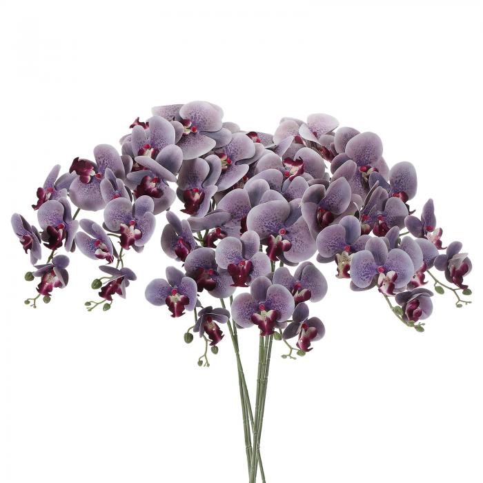 PATIKIL アーティフィシャルオーキドステム 105cm、6本入り 9つの花頭 フェイクファレノプシスフラワー リアルタッチ フェイクオーキドフラワーブ ランチ 花瓶 ホーム ウェディングデコレーション用 グレー パープル