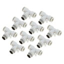 HEROFFIX プッシュ接続エア継手 9.5 mm Tタイプエアーラインクイックジョイント プラスチック 金属 9.5 mm BS-PT 10個 ホワイト シルバートーン