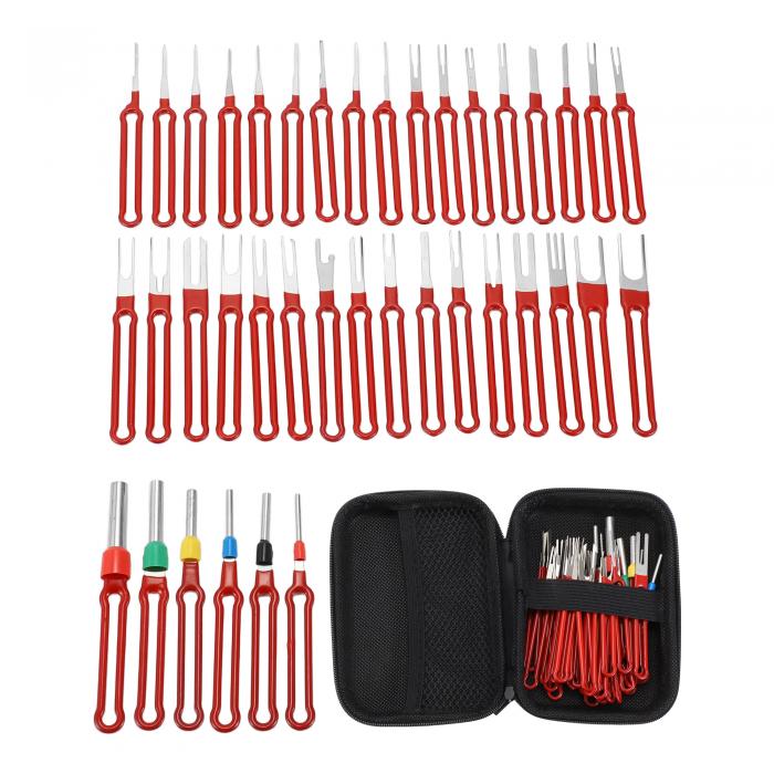 Partuto 39個のロングハンドル形状ユニバーサル端子取り外しツールアソートメントキット車両トラックオートバイボートワイヤーコネクタ端子抽出キットレッド