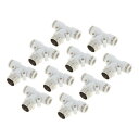HEROFFIX プッシュ接続エア継手 8 mm Tタイプエアーラインクイックジョイント プラスチック 金属 9.5 mm BS-PT 10個 ホワイト シルバートーン